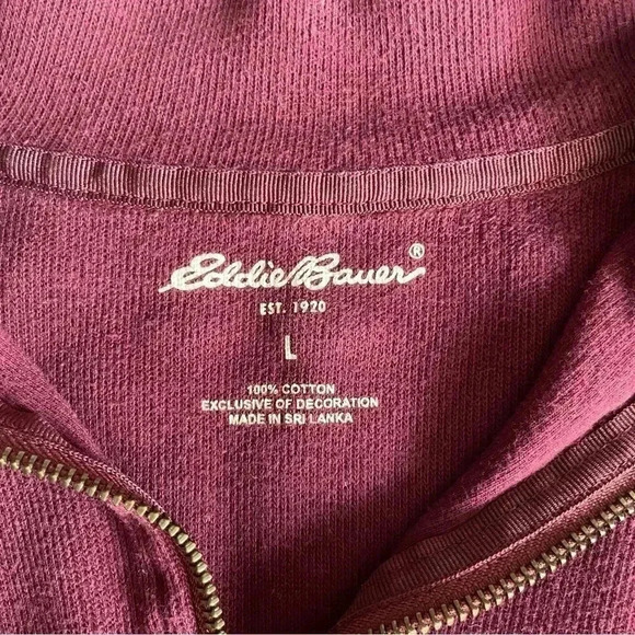 Eddie Bauer Men's Sweater Large Maroon Wine Quarter Zip Closure Long Sleeve - Picture 8 of 12